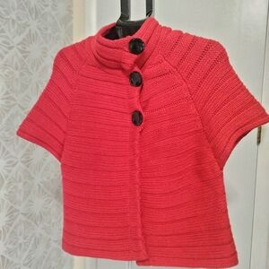 Pure Handknit Red Cardigan Sweater Button-Up Poncho